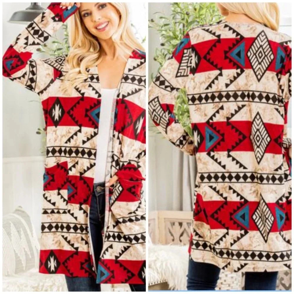 NWT Hemish Light weight knit open front cardigan duster southwest western boho